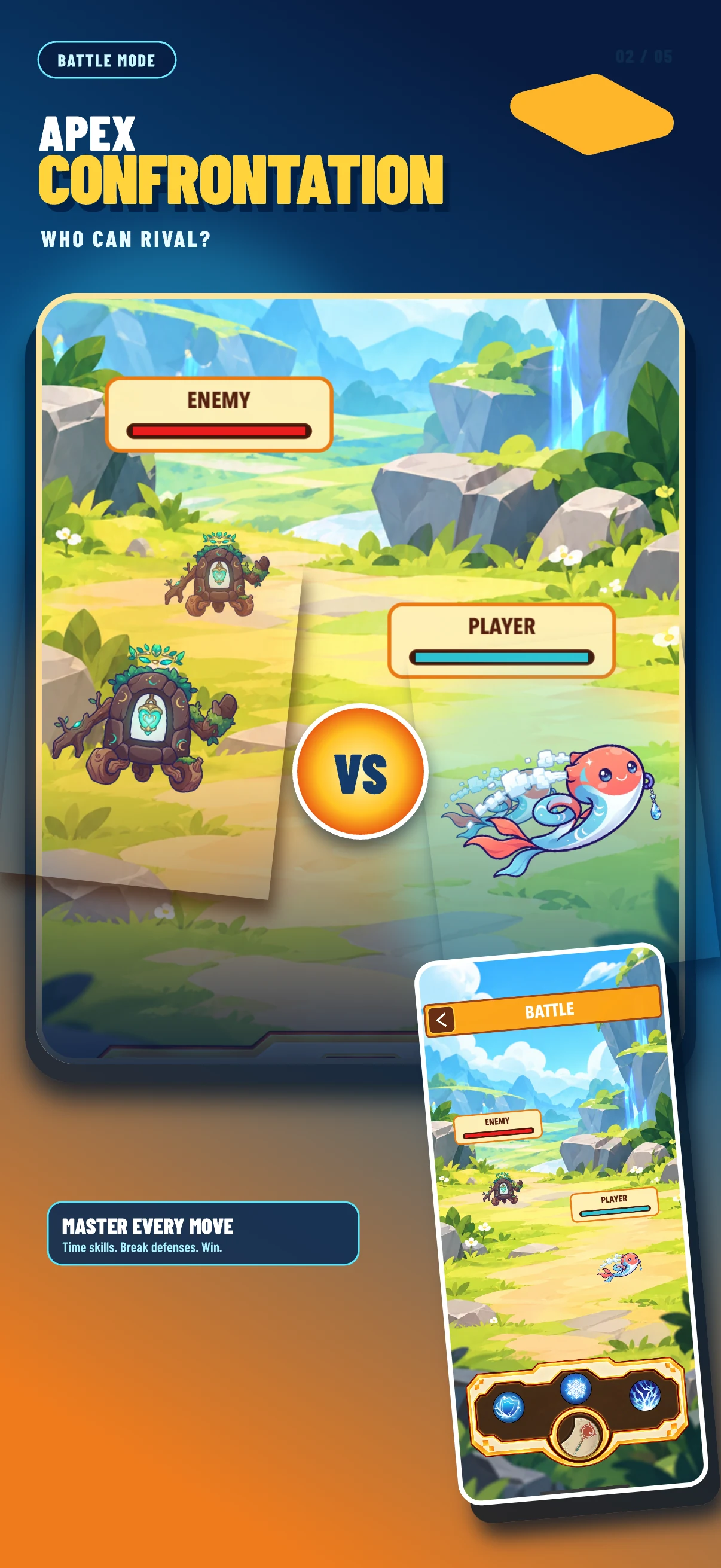 Apex confrontation: colorful creatures face off in a green valley