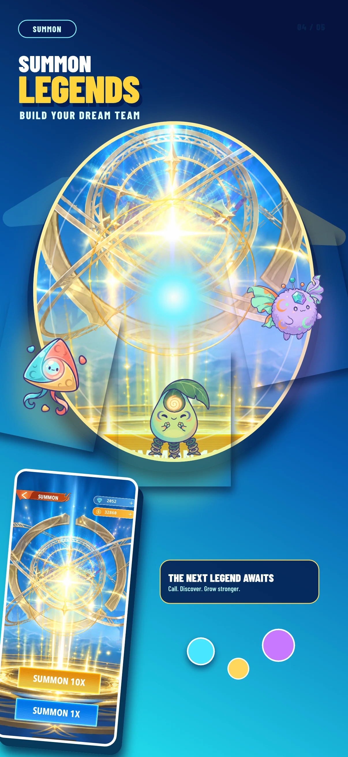 Summon legends: magical creatures surround a glowing golden portal